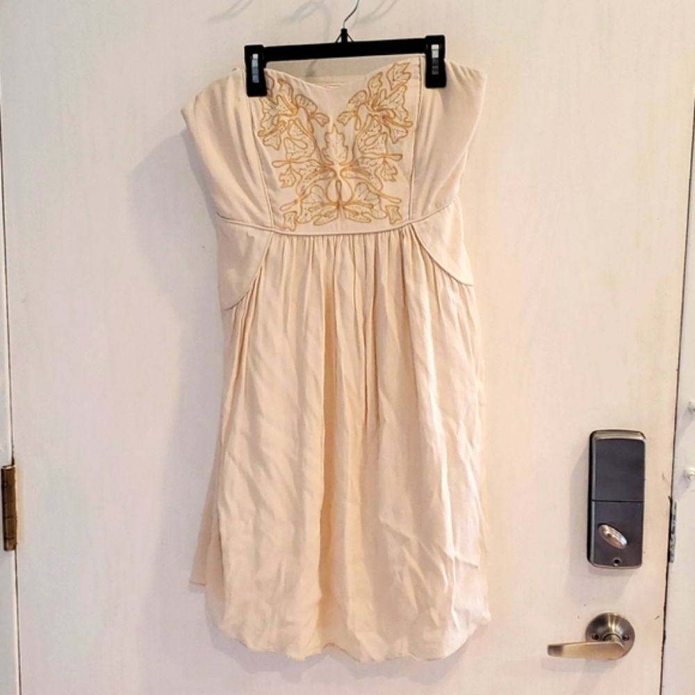 Miss Me MM Couture Y2K Cream & Gold Sweetheart Strapless Empire Waist Dress M - Picture 5 of 6